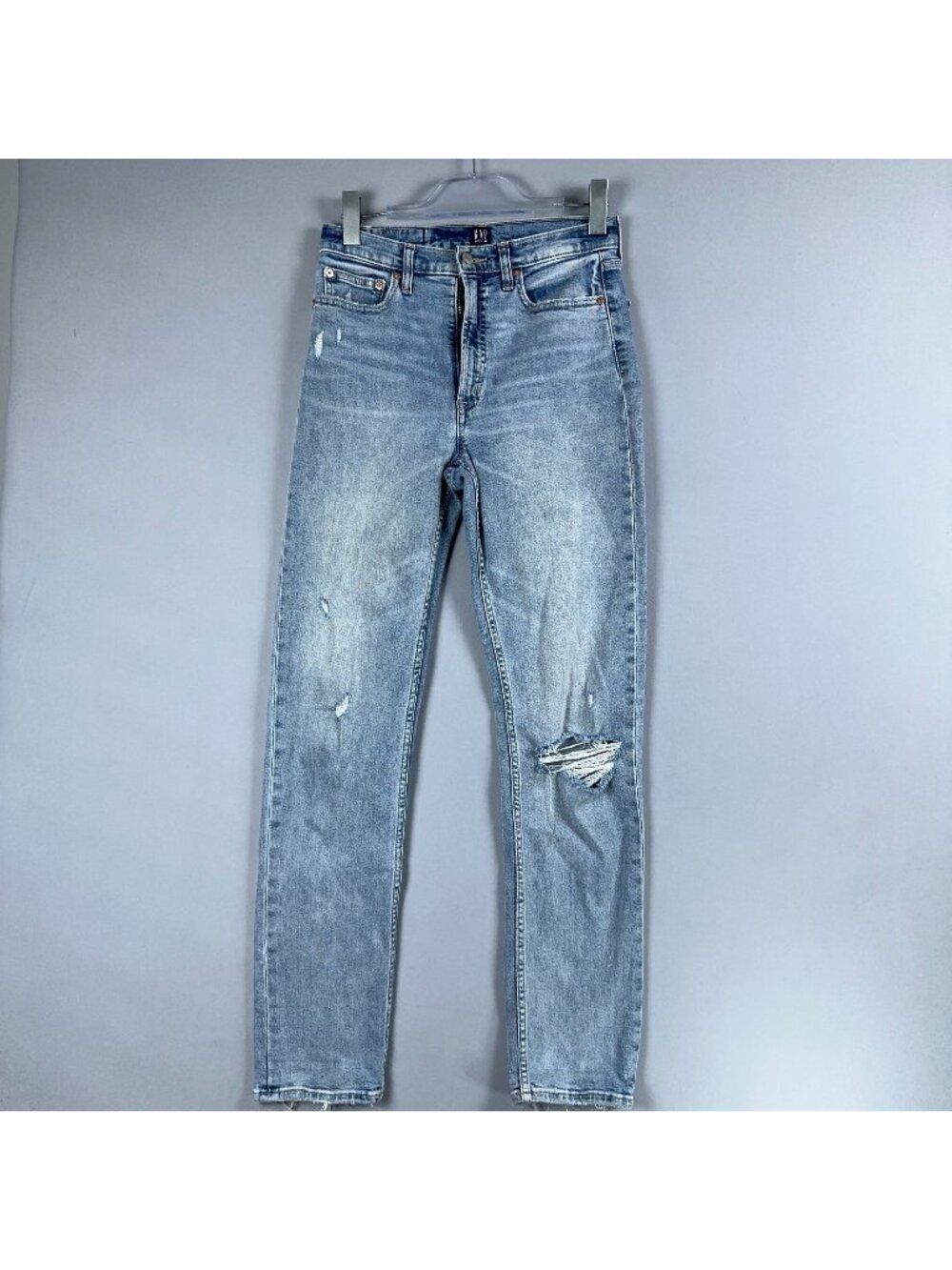 Gap Jeans Size 6 Tall Blue High Rise Cigarette Distressed Straight-Leg Raw Hem